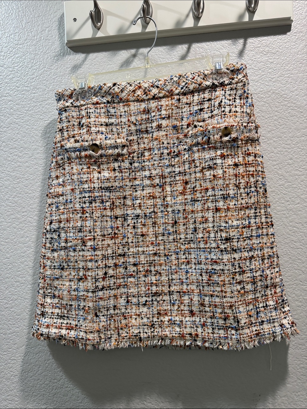 Textured Tweed Mini Skirt in Cream Multi